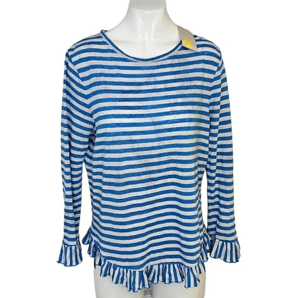 Boden Womens Dorothy 100% Linen Stripe Top Size 6 Blue Frill Bottom NWT Nautical - Picture 1 of 10